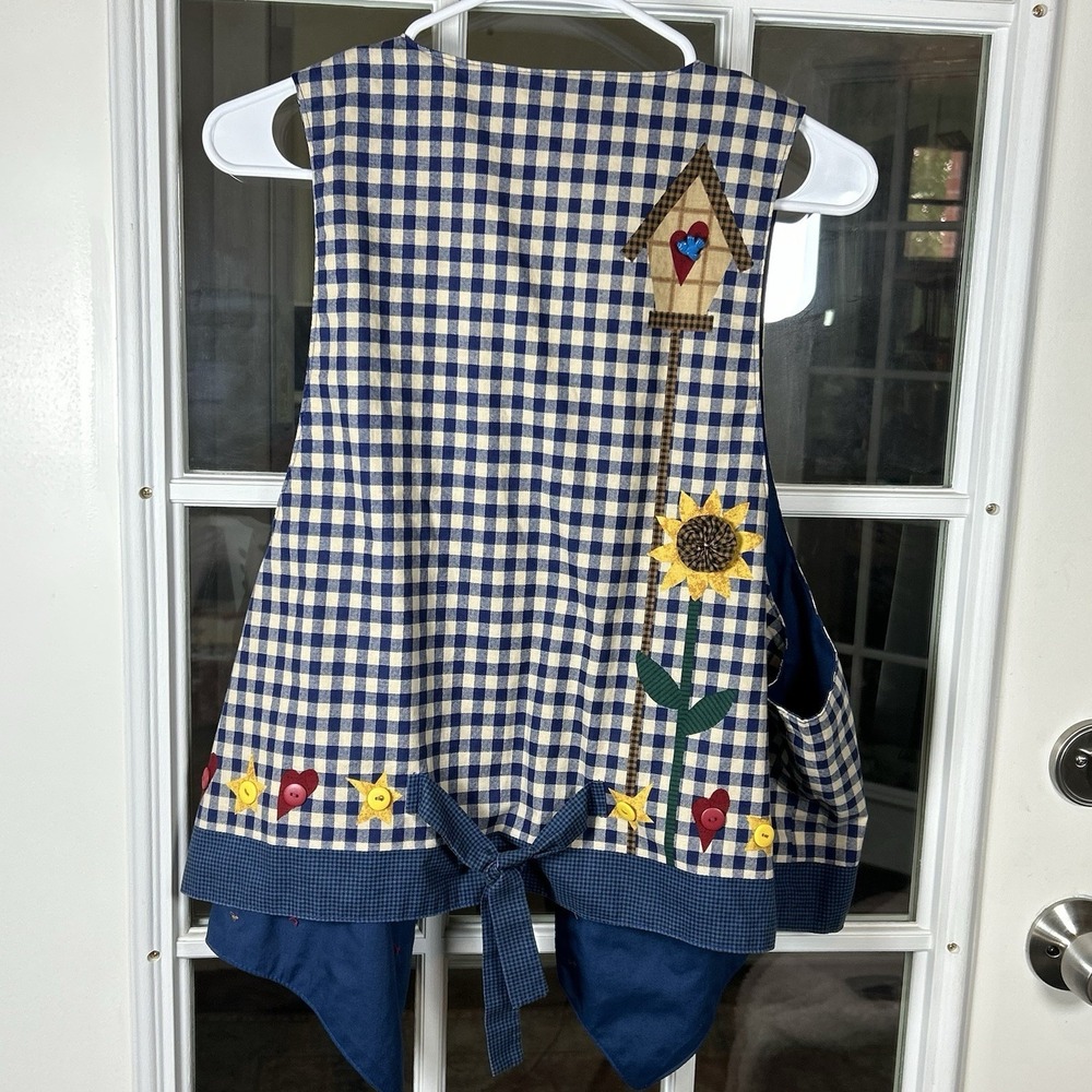 Handmade Blue Gingham Sunflower Appliqué Novelty Button Vest Cottagecore OS - Picture 7 of 15